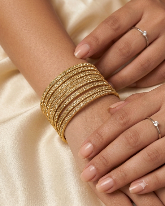 Gold Finish - Set of 8 Stone Bangles - M to XXL - HAN2601 07Ka26