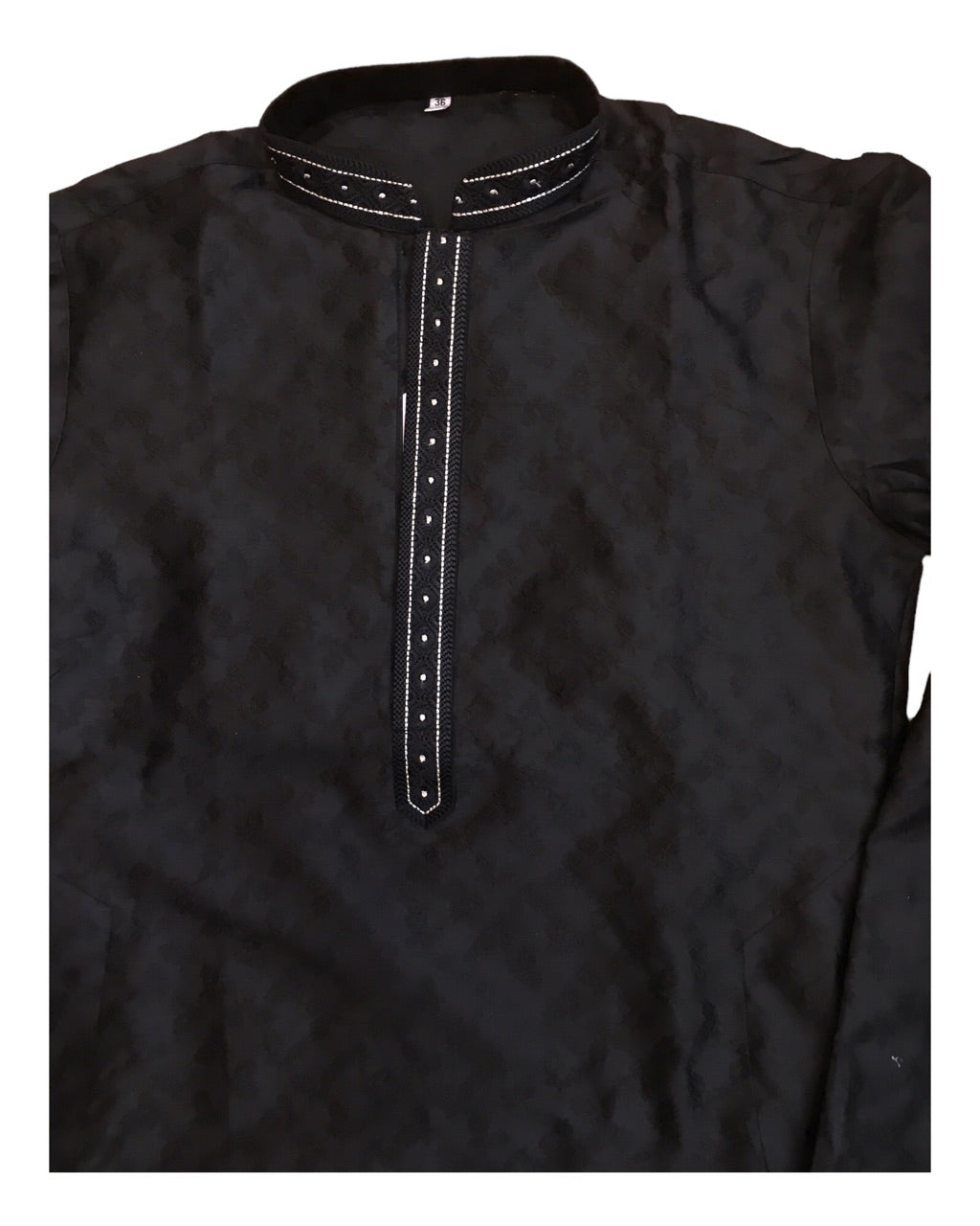 Black - Silky Self Brocade Mens Kurta Set - Wedding Sangeet Mehendi Haldi - SHU2306 KT 0923