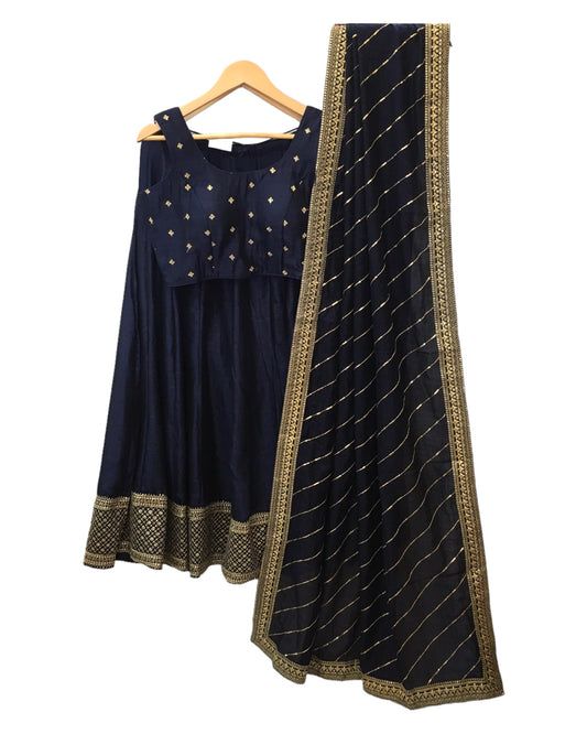 Navy Blue - Silky Lehenga Set - Weddings ,Bridesmaids, Sangeet, Henna, Haldi - 24h Dispatch - AF2414 TT 0624