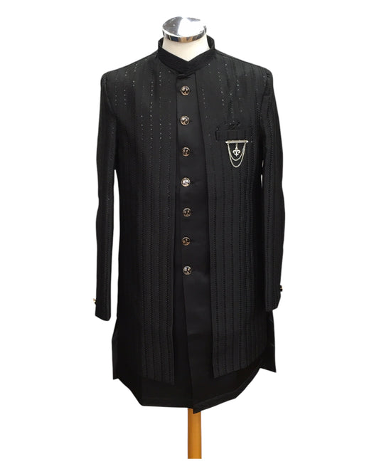 Black - Stunning Double Layered Mens Sherwani - SHU2506 JC 0325