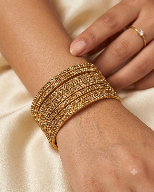 Dark / Antique Gold Finish - Set of 8 Stone Bangles - M to XXL - HAN2601 07Ka26