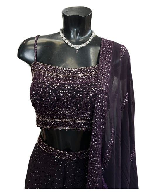 Wine - Designer Ladies Short Top Palazzo Trousers Suit - Size 10 (36") - VMK ARPITA CP