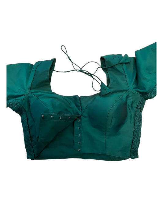 Bottle Green - HYBRID Silky Saree blouse - With Elastic on both side for Great fit - Size 36",38", 40" S M L - VAM1216 Ap