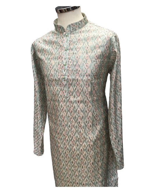 Green - Handloom Banarasi Mens Indian Kurta set - Weddings / Walimas , Sangeet, Eid, Mehndi / Henna - KCS1250 08VC24