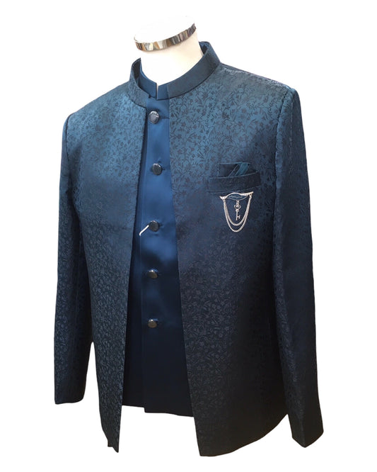 PREMIUM Slim Fit Mens Teal BandhGala / Prince / Chinese Collar Open Jacket with inside Waistcoat- Fantastic Fit - CS2407 JP 0524