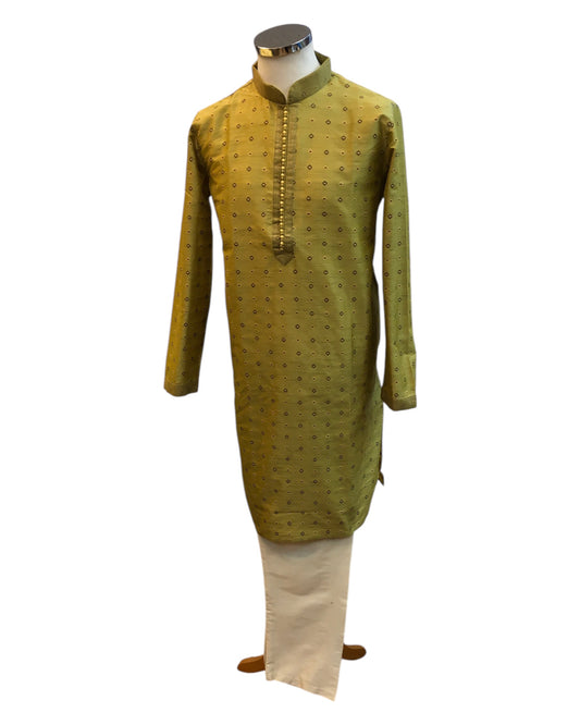 Mehndi Yellow - Brocade - Mens Indian Kurta set - Weddings / Walimas , Sangeet, Eid, Mehndi / Henna - NAD2510 01KR25
