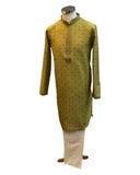 Mehndi Yellow - Brocade - Mens Indian Kurta set - Weddings / Walimas , Sangeet, Eid, Mehndi / Henna - NAD2510 01KR25