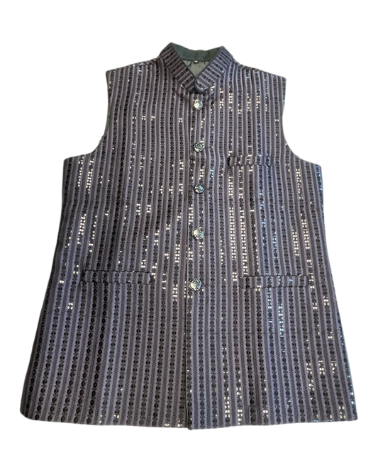 Mauve / Purple - Rich All Over Sequins Embroidered - Mens Indian Waistcoat - UK Stock - 24 hr Dispatch - KCS2602 03VT26