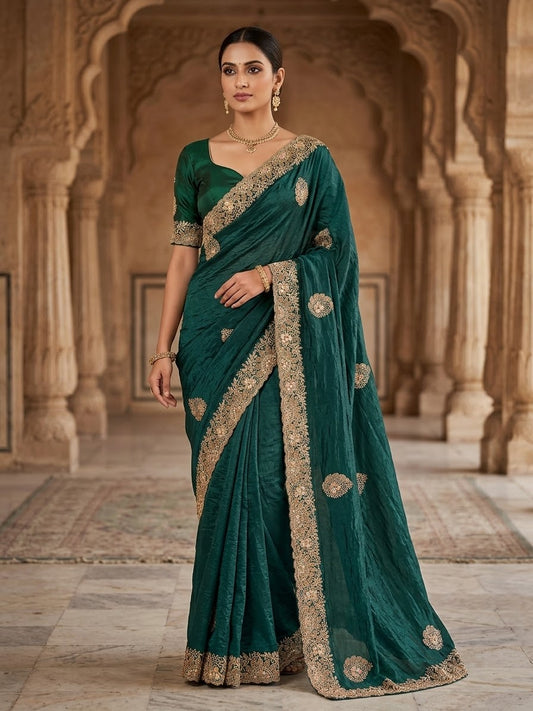Jade Green - Saree with Thread / Stone Work and Blouse Piece - UK stock - 24hr Dispatch - SP2614 VJ