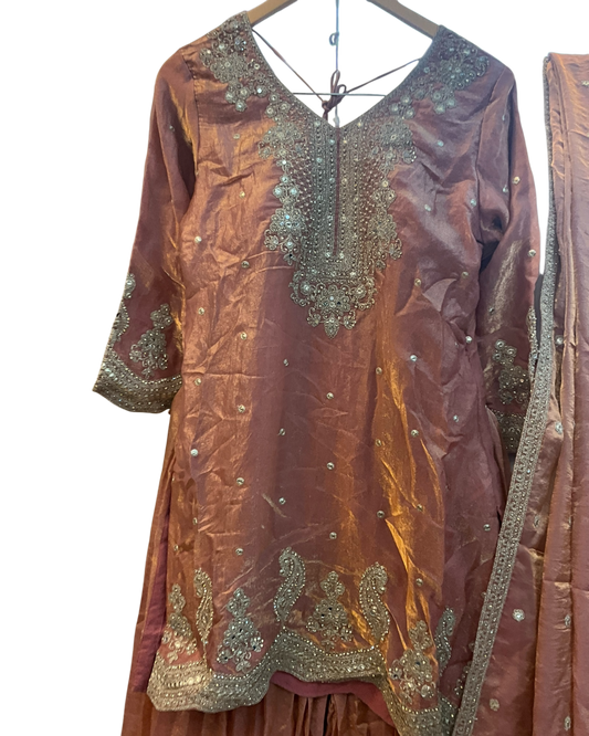 UK 20 / 48" - Rose Gold - Crepe Ladies Sharara / Palazzo Trousers Suit - Sangeet / Henna / Temple - OC83012 JA