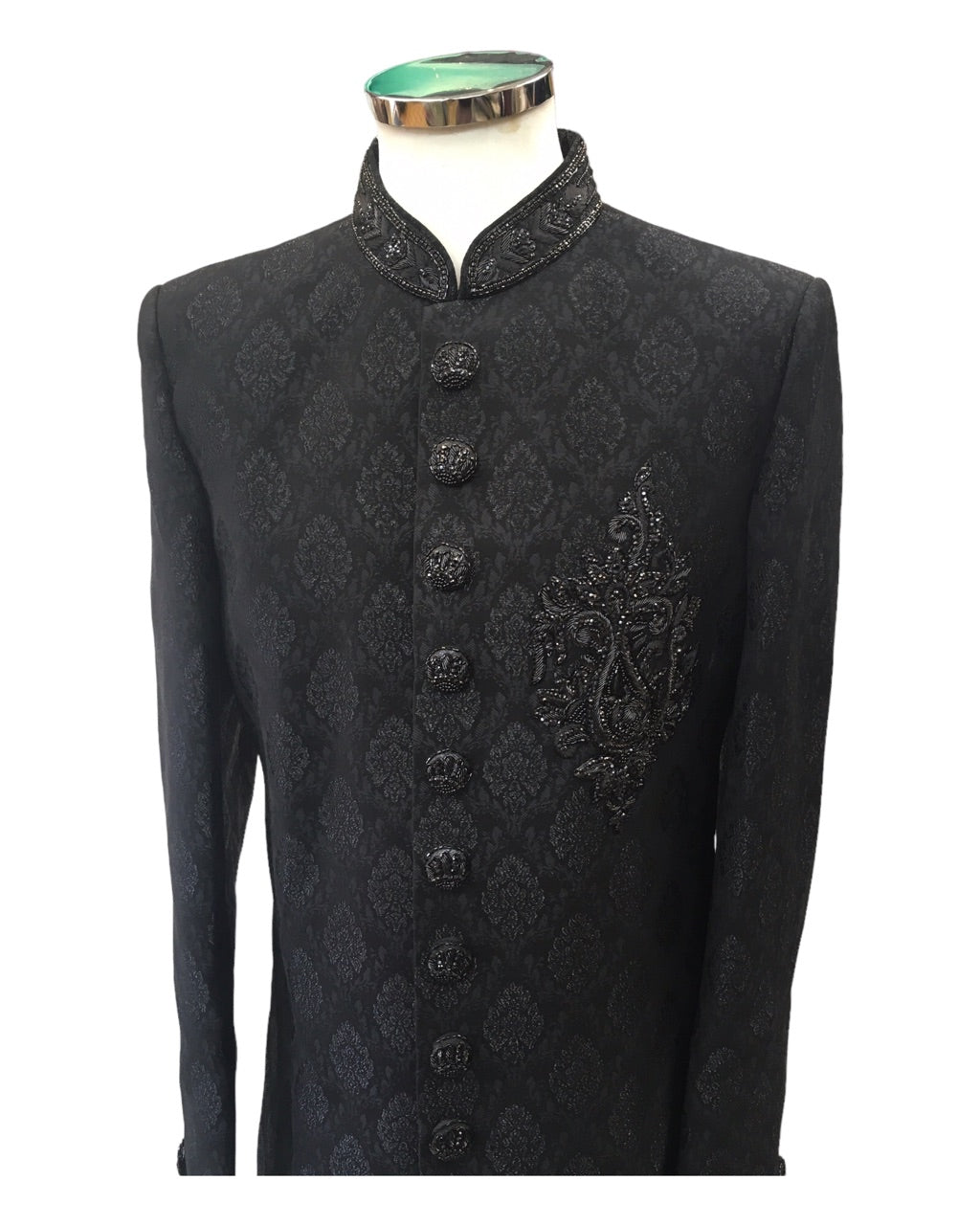 Stunning Black Self Brocade Sherwani with Hand work - BS893 CP 0823