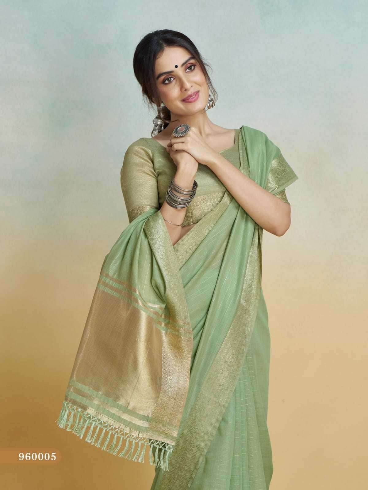 Light Green - Handloom -Cotton Silky Banarasi Saree with Blouse Piece - SHISLI960005 10KT25