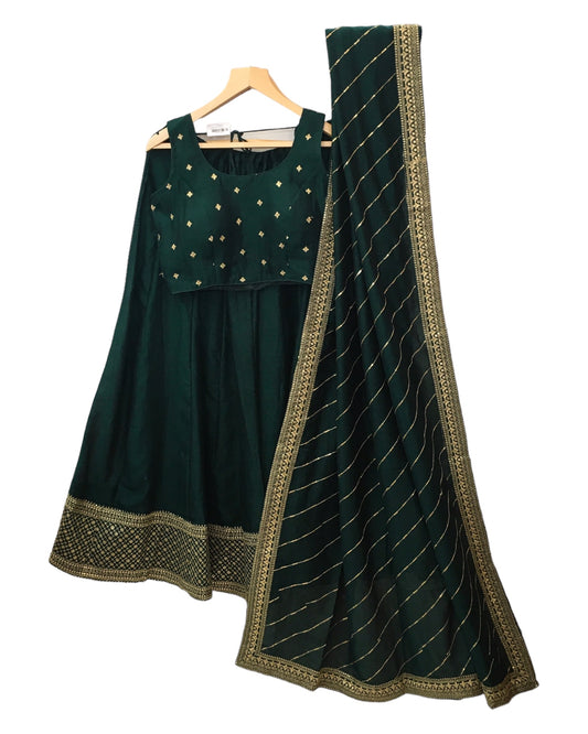 Dark Green - Silky Lehenga Set - Weddings ,Bridesmaids, Sangeet, Henna, Haldi - 24h Dispatch - AF2414 TT 0624