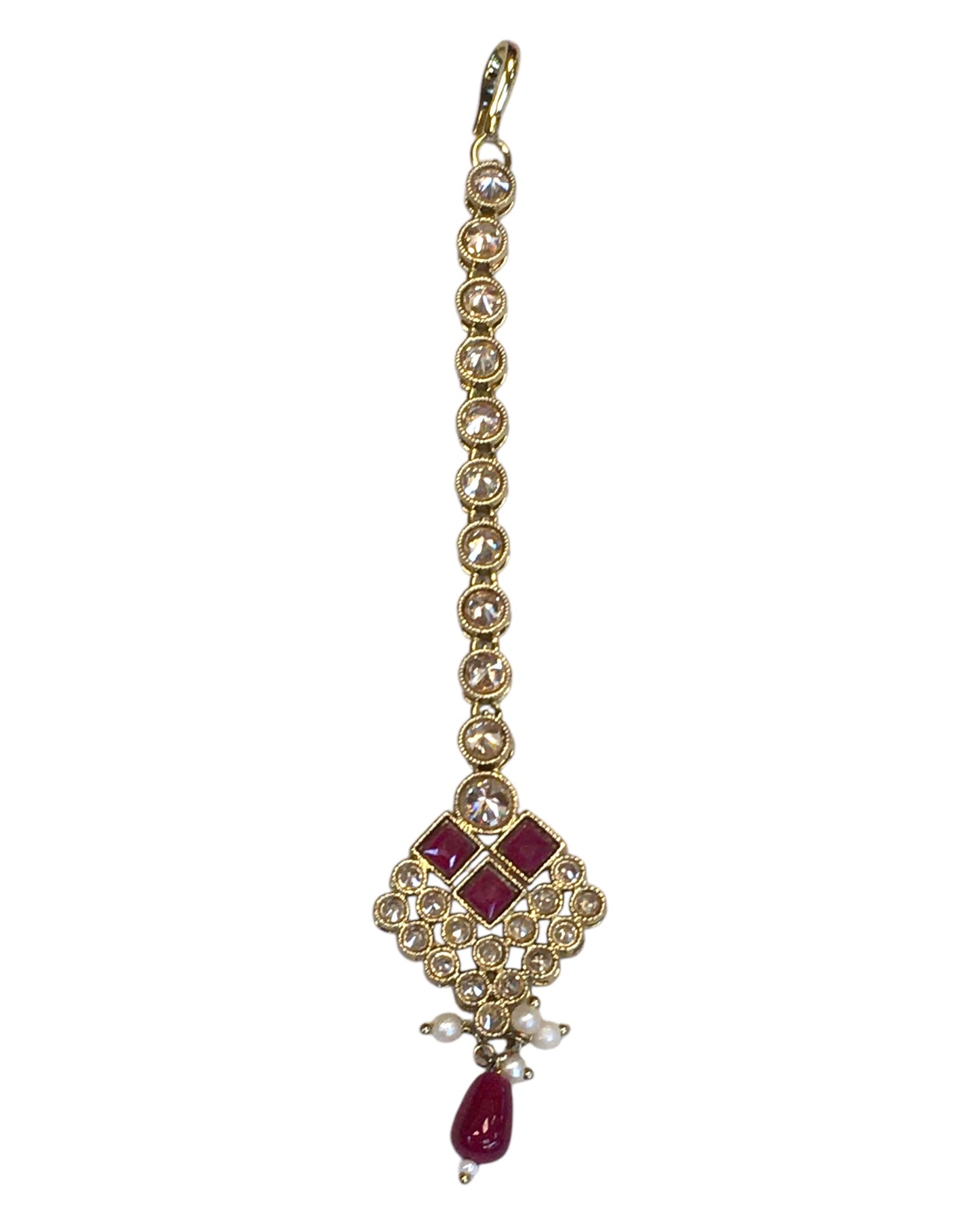 Maroon - Antique Gold Finish Medium Size Tika Head Piece - Indian Ladies Fashion Jewellery - AE2441 11Vp24