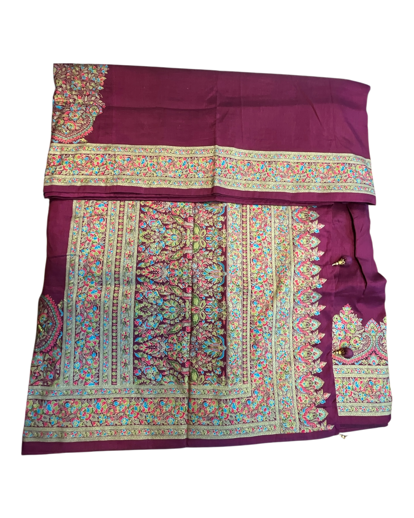 Wine - Traditional Block Printed Dupion Silky Saree with Blouse Piece - UK Stock - 2/3 days Delivery 12KC25 K910