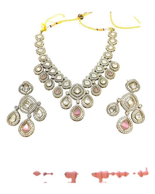 Baby Pink - Medium Size Antique Gold Finish Choki Necklace Set with Earrings - Bollywood - AVON-KU1788 08VT25