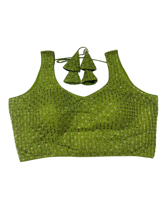 Light Green - Fully Embroidered V neck Saree / Lehenga blouse - With Cups - Margin to loosen - UK Stock - AF2344 H 0923