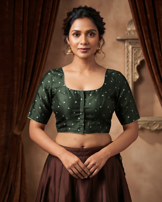 Size 42" / UK 16 - Bottle Green - Saree blouse with cups - UK Stock - Quick Delivery - VAM1351 - C
