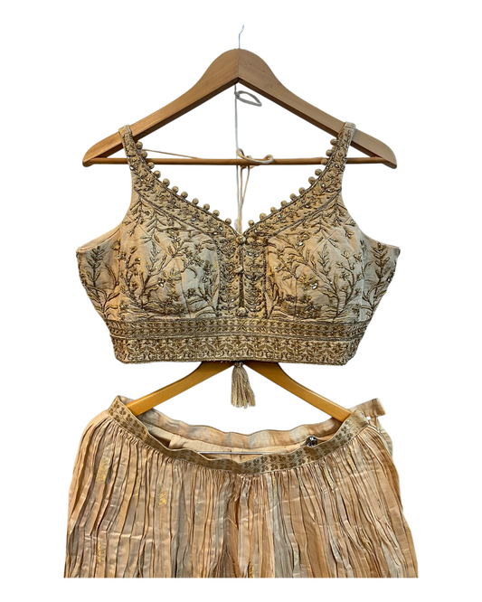 Light Gold / Beige - Designer Ladies Short Top Palazzo Trousers Suit - Size 10/12 (36"/38") - VMK PIHU AY