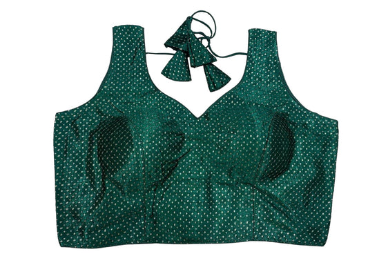 Bottle Green - Gaji Sequins Silky Saree / Lehenga blouse - 38" Bust (UK 12) Can be let out to size 16 - AF2407 KY 0324