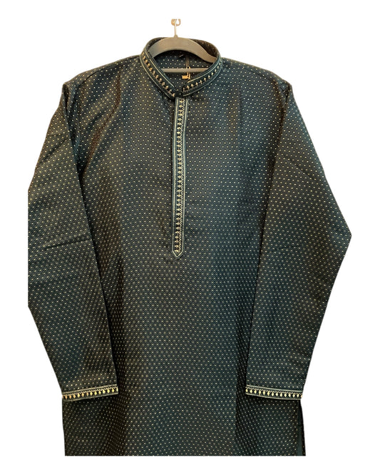 Dark Teal - Banarasi Handloom Brocade Mens Indian Kurta set - UK Stock - Weddings / Walimas , Sangeet, Diwali, Eid, Mehndi / Henna - VEE2429 VP