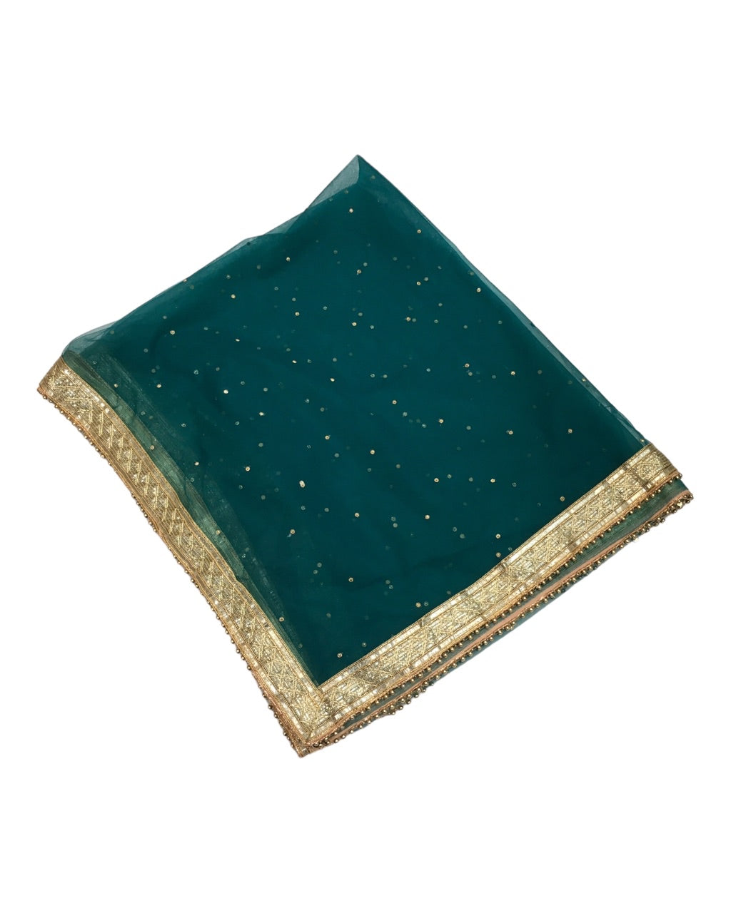 Large Soft Net Dupatta with Gold Beaded Border - Mix N Match - HSK2307 RP 1023