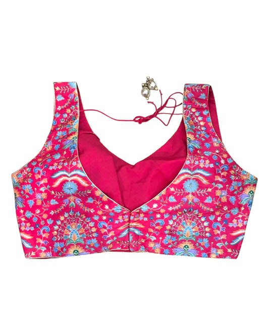 Coral - Silky Block Print Saree / Lehenga blouse - 40" Bust (UK 14) Can be let out to size 16 - X1199 01KV25