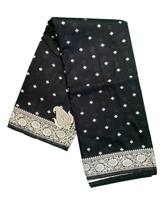 Black - Classic Banarasi Soft Silky Saree with Blouse Piece - UK stock - 24hr Dispatch - UST2501 VT