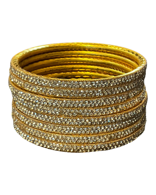 Gold Finish - Set of 8 Stone Bangles - M to XXL - HAN2601 07Ka26