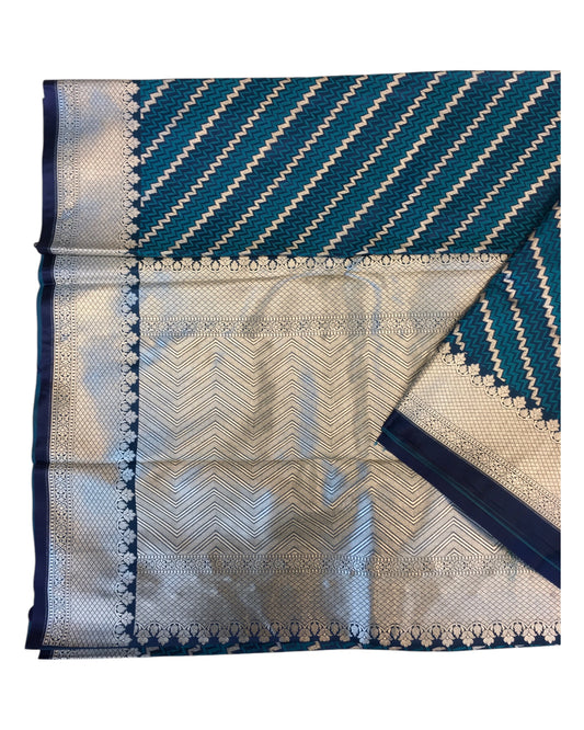 Blue - Traditional Handloom Banarasi Sari / Saree - with Blouse Piece - SN2405 11TP24