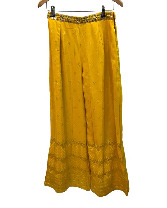 Haldi Yellow - Designer Ladies Short Top Palazzo Trousers Suit - Size 12 (38") - VMK Hazel PR
