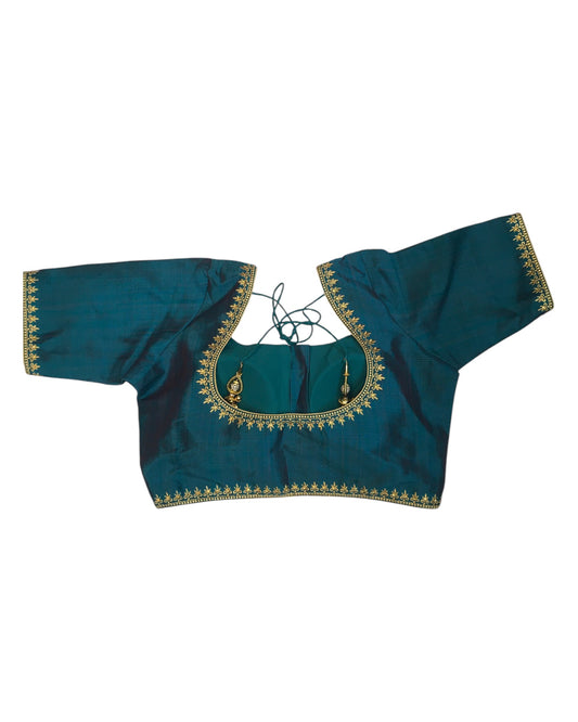 Turquoise - Dupion Silky Saree / Lehenga blouse - 38" Bust (UK 12) Can be let out to size 16 - KP272 01Hp25