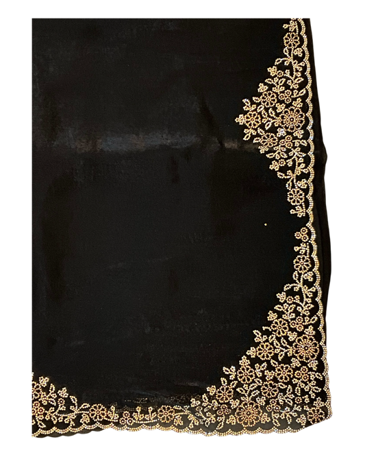 Black - Rich Saree with Stone Work Border and Blouse Piece - UK stock - 24hr Dispatch - RS2511 TA