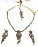 Clear / Neutral - Small Size Antique Gold Finish Necklace Set with Earrings - SLV45 Ap 0424