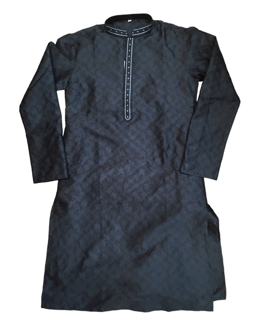 Black - Silky Self Brocade Mens Kurta Set - Wedding Sangeet Mehendi Haldi - SHU2306 KT 0923