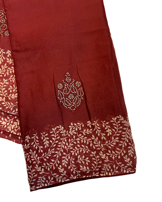 Brick Red / Rust - Chiffon Printed Saree with Blouse Piece - UK stock - 24hr Dispatch - LTF101 07KT26