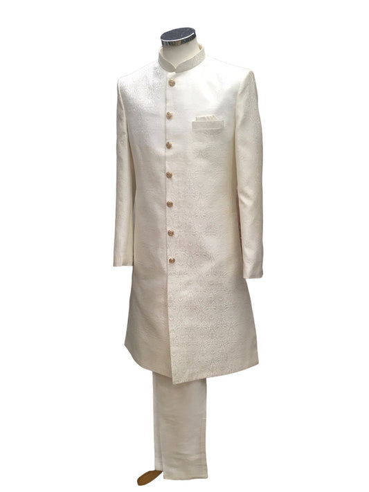 Cream - Classic Self Brocade Sherwani with Gold Buttons - XS, S, M, L, XL to XXXL BS786 JP 0823