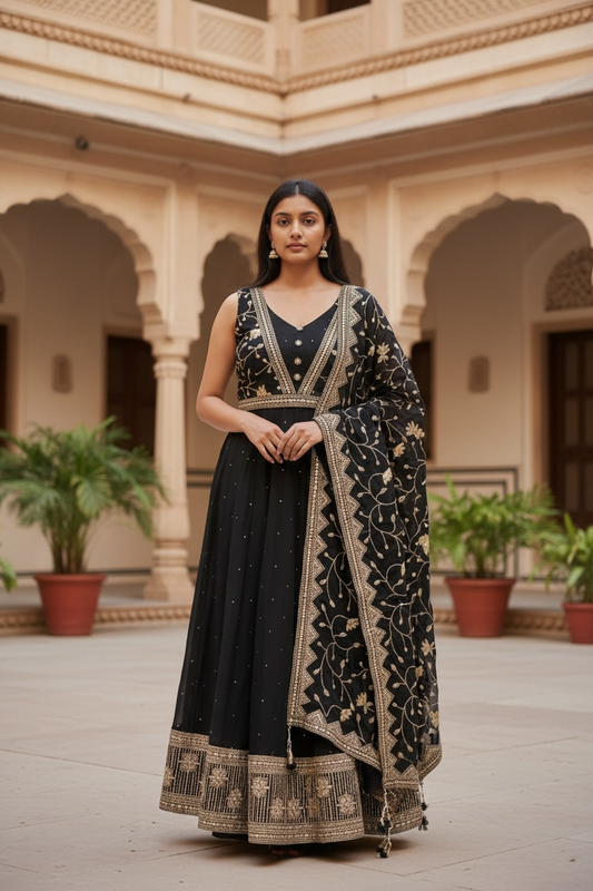 Sale! Black - Ready Made Lehenga Set - Size 16 - 42" (Loosen up to 14) ) UK Stock - 24h Dispatch - KTC241210 TJ 1224