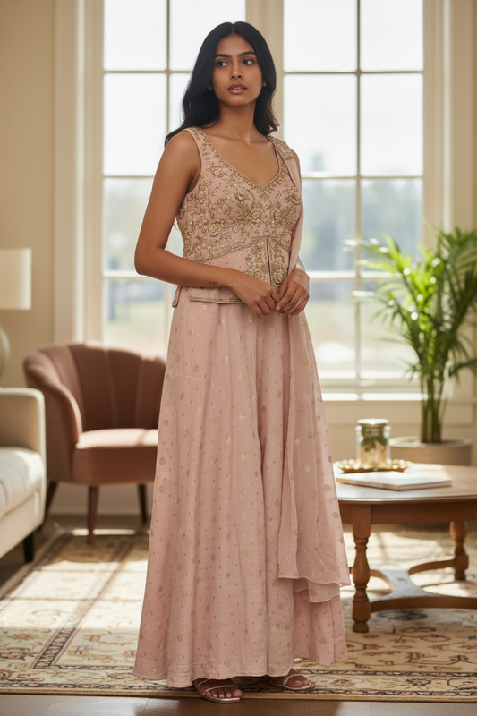 UK 12 / 38" - Baby Pink - Designer Ladies Indian Short Top Palazzo Trousers Suit - UK Stock - 2/3 days delivery - VMK JINA RY