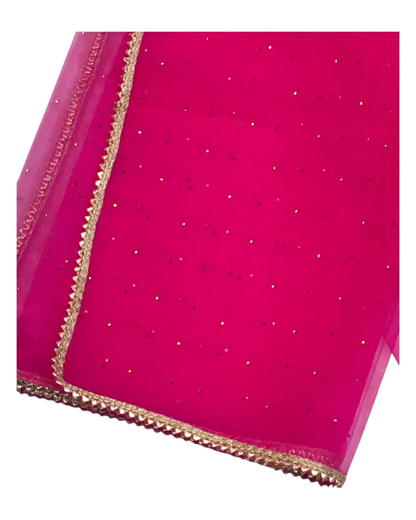 Fuchsia Hot Pink - Ladies Net Dupatta with Gold Lace Border & Diamante - Mix N Match - VC2501 T0125