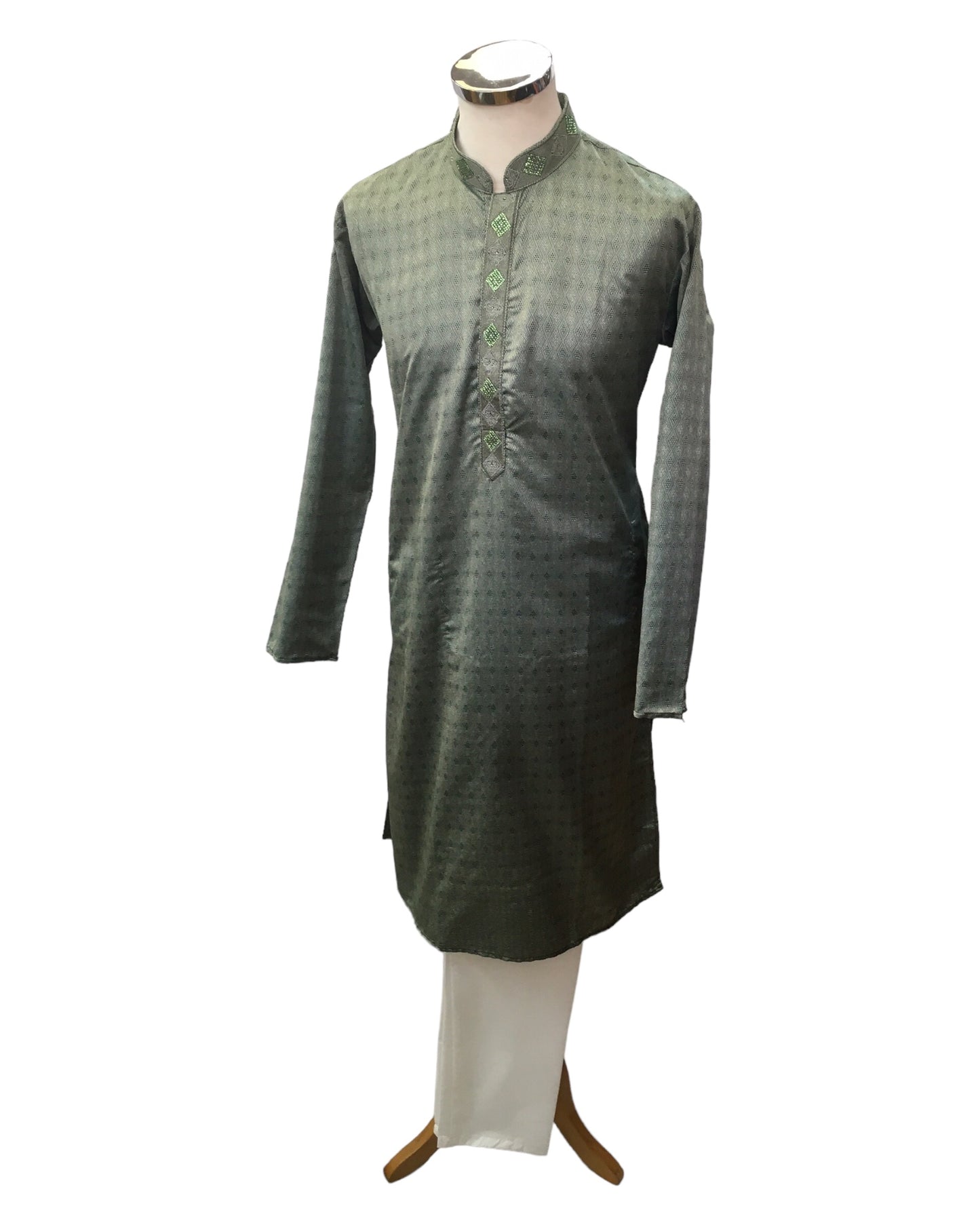 Light Green - Handloom Self Brocade Mens Indian Kurta set - Weddings / Walimas , Sangeet, Eid, Mehndi / Henna - KCS1350 08KR24