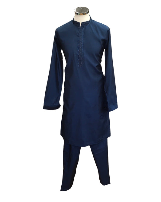 Navy / Petrol Blue - Mens Kurta Set with Rich Brocade Waistcoat - SHU2507 TY 0325