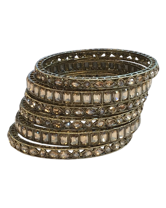 Antique Gold Finish GOLD Reverse Stone Bangles (Set of 6) - Mix N Match - SR219R