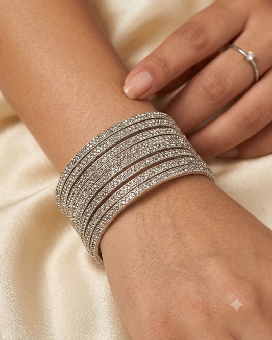 Silver Finish - Set of 8 Stone Bangles - M to XXL - HAN2601 07Ka26