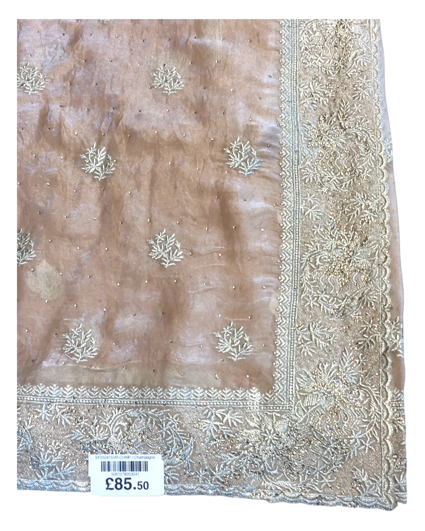 Champagne - Tissue Crepe - Party Wear Embroidered Saree with Blouse Piece - SP2504015 VR