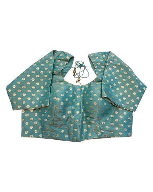 38" & 42" - Light Blue / Turquoise - Banarasi Brocade Saree / Lehenga Blouse -UK Stock - Quick Dispatch - X1212 08H25