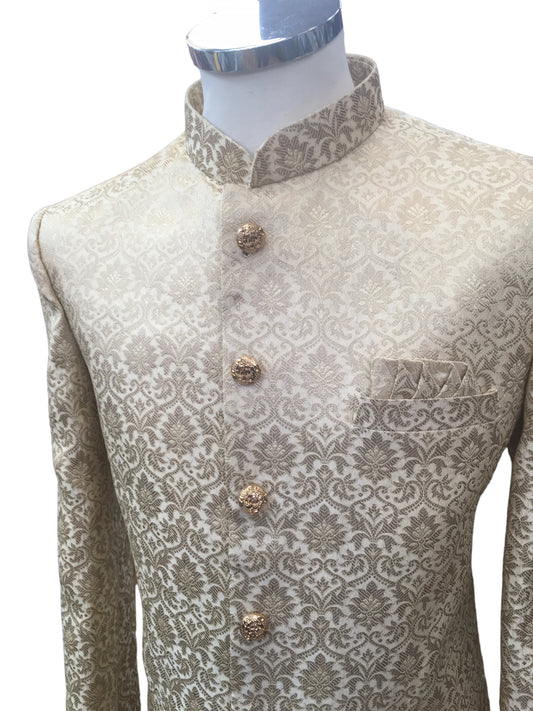 Gold - Classic Self Brocade Sherwani with Gold Buttons - BS786 JP 0823