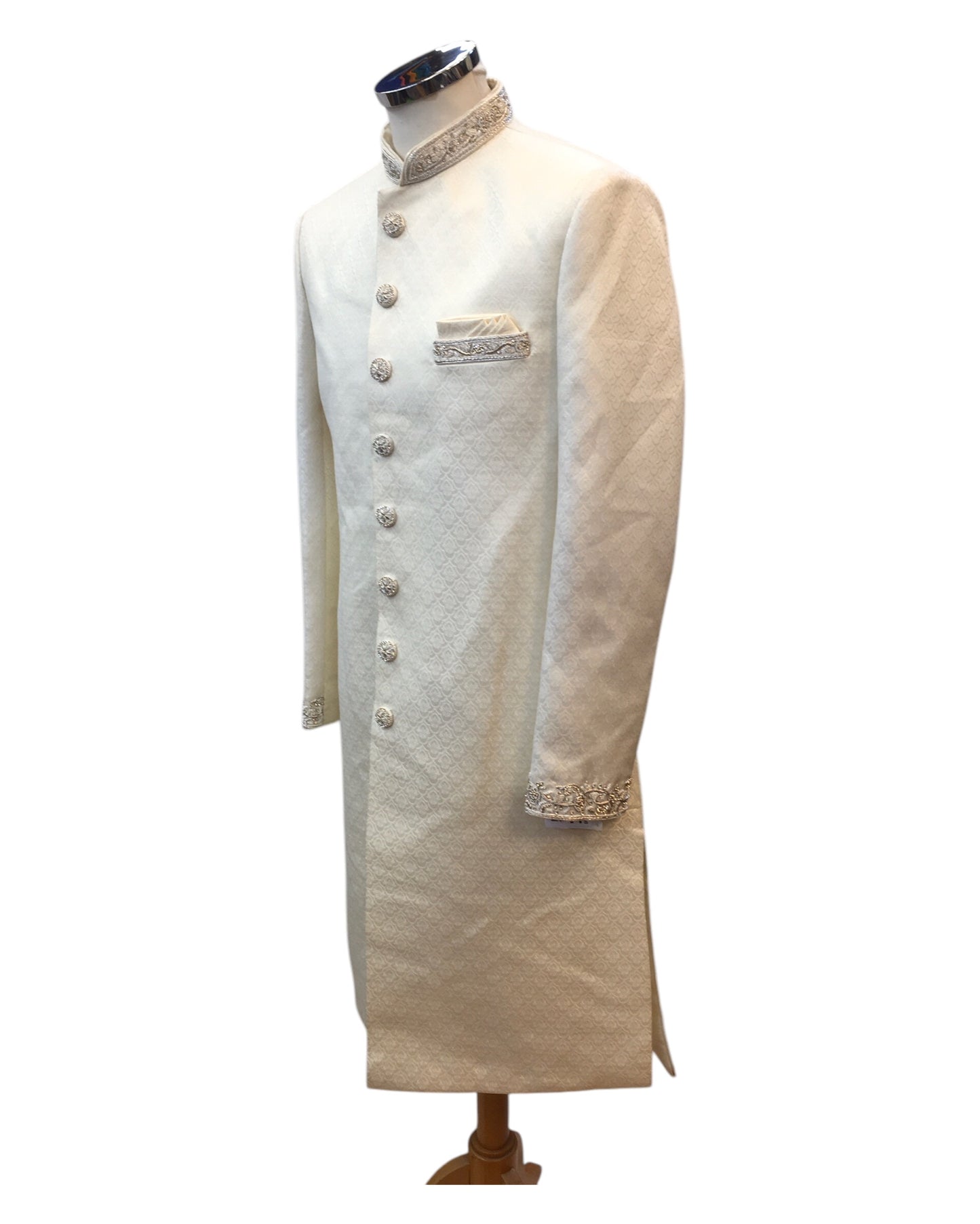 Cream - Rich Banarasi Brocade Sherwani with Zardosi Hand Embroidery - BS978 01KYV25