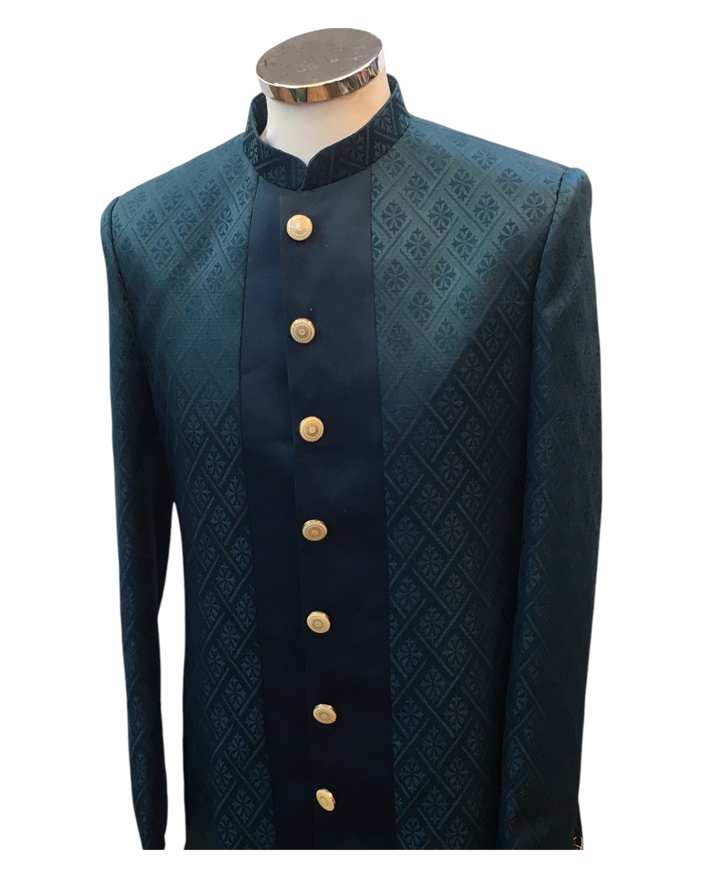 Teal - Classic Self Brocade Panelled Sherwani with Tousers - XS, S, M, L, XL to XXXL BS990 01RA25