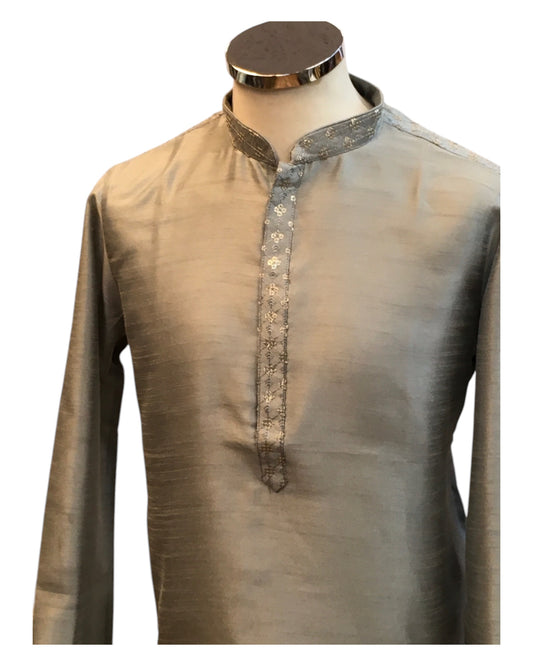 Grey - Silky - Mens Indian Kurta set - Weddings / Walimas , Sangeet, Eid, Mehndi / Henna - NAD2511 01KJ25